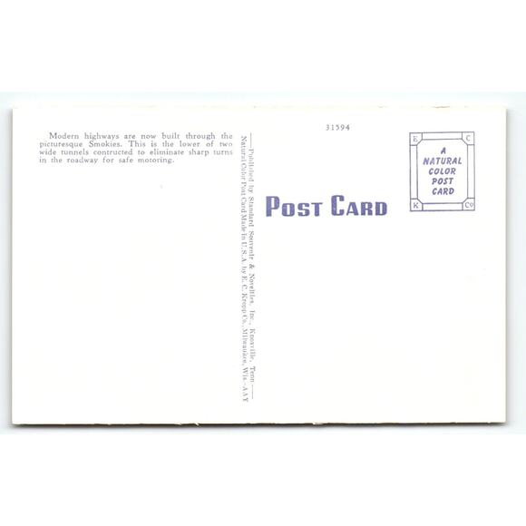 Vintage Linen Postcard Lower Tunnel Great Smoky Mountains National Park - Picture 2 of 2